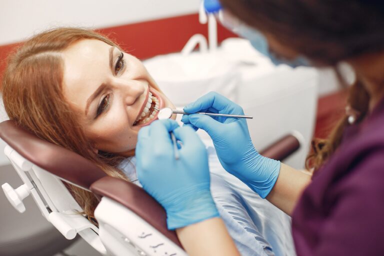 beautiful girl sitting dentist's office